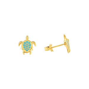 Blue Enamel Turtle Stud Earrings 10KT/10MM   *FINAL SALE*