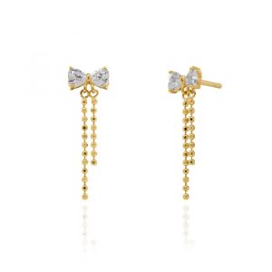 Bow Cubic Zirconia & Tassle Drops Stud Earrings 10KT  *FINAL SALE*