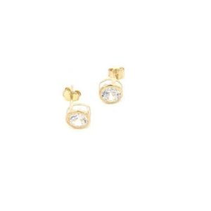 6.5MM Round Cubic Zirconia Bezel Stud Earrings 10KT