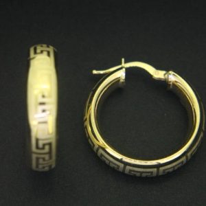 8MM Inside Round Greek Key Laser Finsih Hoops Earrings 10KT/24MM *FINAL SALE*