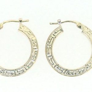 3MM Square Tube Greek Key Design Hoop Earrings 10KT/26MM    *FINAL SALE*