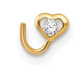 Heart Cubic Zirconia 2MM Nose Stud 22 Gauge Body Jewellery 10KT  *FINAL SALE*