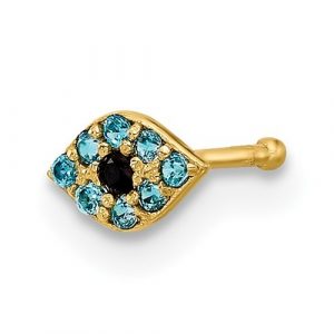 Evil Eye Coloured Cubic Zirconia Nose Stud 20 Gauge Body Jewellery 14KT   *FINAL SALE*