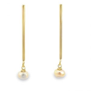 6MM Fresh Water Pearl Dangle Stick Earrings 10KT/28MM   *FINAL SALE*