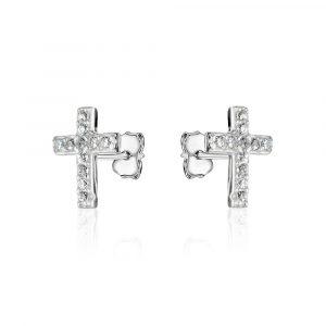 Mini Cross with Cubic Zirconia Stud Earrings 10KT WG/8MM  *FINAL SALE*