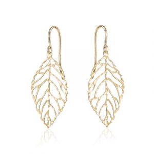 Leaf D.Cut Fish Hook Dangle Earrings 10KT/25MM    *FINAL SALE*