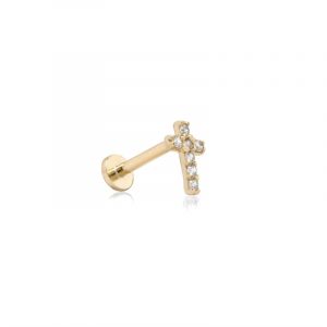Cubic Zirconia Cross Stud Body Jewellery Flat Back 14KT/8MM     *FINAL SALE*