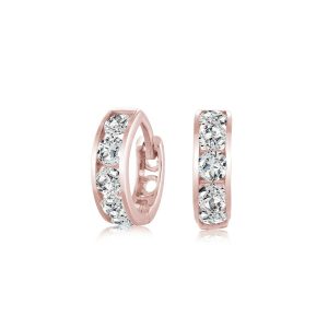3MM Cubic Zirconia Channel Set Baby Size Huggie Hoop Earrings 10KT PK/9MM    *FINAL SALE*