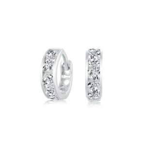 3MM Cubic Zirconia Channel Set Baby Size Huggie Hoop Earrings 10KT WG/9MM    *FINAL SALE*