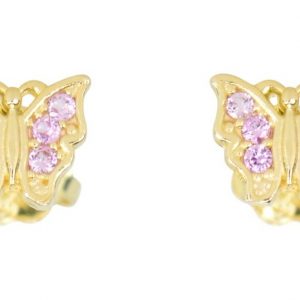 Pink Cubic Zirconia Butterfly Stud Baby Screwback Earrings 10KT   *FINAL SALE*