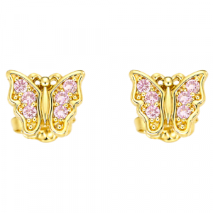 Pink Cubic Zirconia Butterfly Stud Baby Screwback Earrings 10KT   *FINAL SALE*