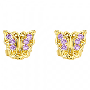 Purple Cubic Zirconia Butterfly Stud Baby Screwback Earrings 10KT  *FINAL SALE*