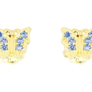 Blue Cubic Zirconia Butterfly Stud Baby Screwback Earrings 10KT   *FINAL SALE*