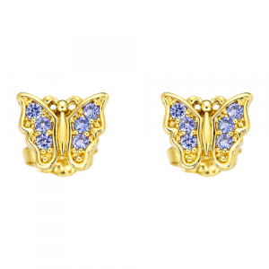 Blue Cubic Zirconia Butterfly Stud Baby Screwback Earrings 10KT   *FINAL SALE*