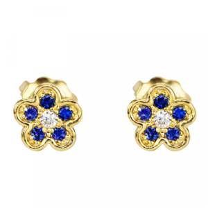 Blue Cubic Zirconia Flower Stud Baby Screwback Earrings 10KT        *FINAL SALE*
