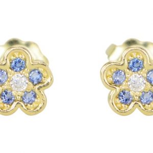 Blue Cubic Zirconia Flower Stud Baby Screwback Earrings 10KT        *FINAL SALE*