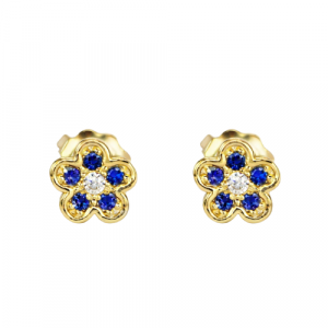 Blue Cubic Zirconia Flower Stud Baby Screwback Earrings 10KT        *FINAL SALE*