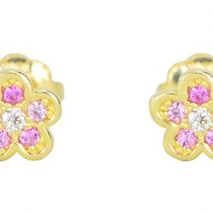 Pink Cubic Zirconia Flower Stud Baby Screwback Earrings 10KT   *FINAL SALE*