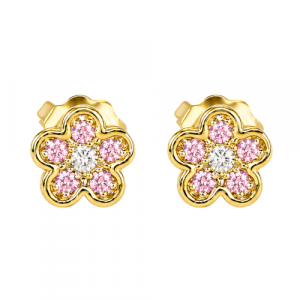 Pink Cubic Zirconia Flower Stud Baby Screwback Earrings 10KT   *FINAL SALE*