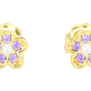 Purple Cubic Zirconia Flower Stud Baby Screwback Earrings 10KT   *FINAL SALE*