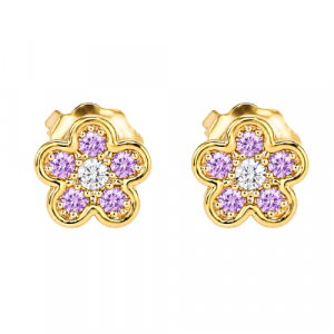 Purple Cubic Zirconia Flower Stud Baby Screwback Earrings 10KT   *FINAL SALE*