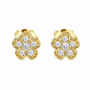 Cubic Zirconia Flower Stud Baby Screwback Earrings 10KT    **FINAL SALE**