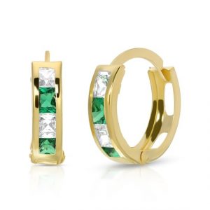 3MM Green & White Square Cubic Zirconia Huggie Hoop Earrings 10KT /13MM  *FINAL SALE*