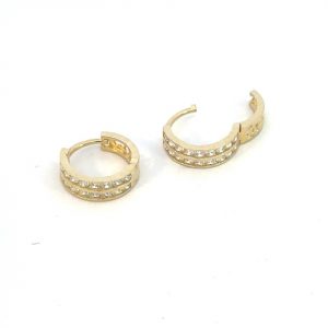 Cubic Zirconia Double Row Huggie Hoop Earrings 10KT/12MM  *FINAL SALE*