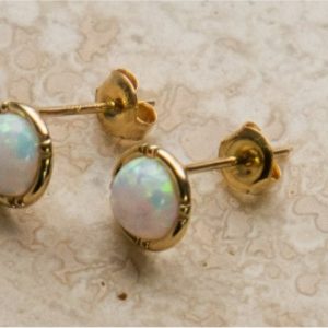 Sim. Opal Baby Size Stud Earrings 10KT/7MM    *FINAL SALE*