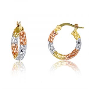 3MM D.Cut Basket Weave Tube Hoop Earrings 10KT TC/18MM    *FINAL SALE*