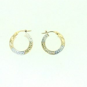 3MM D.Cut Greek Key Square Tube Hoop Earrings 10KT TT/18MM   *FINAL SALE*