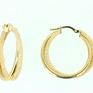 Cross Over High Polish & Laser Ice Finish Dble Tube Hoop Earrings 10KT/27MM   *FINAL SALE*