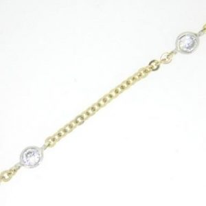 Rolo Link & Bezel Cubic Zirconia Station 18" Necklace 10KT TT *CLEARANCE-FINAL SALE*
