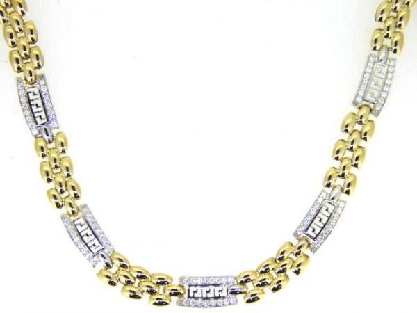 17" Panthera Link & Greek Key Cubic Zirconia 5 Station Necklace 10KT TT/8MM     *CLEARANCE-FINAL SALE*