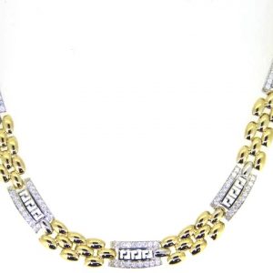 17" Panthera Link & Greek Key Cubic Zirconia 5 Station Necklace 10KT TT/8MM *CLEARANCE-FINAL SALE*