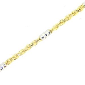 22" D.Cut Rope & Faceted Bead Link Solid Chain Italian 10KT TT/2.1MM