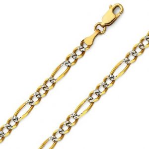 22" Concave Figaro D.Cut Pave Link Chain 10KT TT/4MM *CLEARANCE-FINAL SALE*