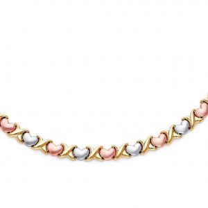 16" Heart Hugs  n Kisses Stampato Link Necklace 10KT TC/6MM  *CLEARANCE-FINAL SALE*