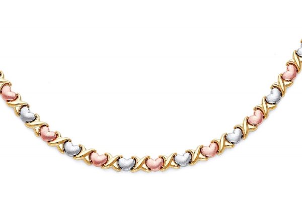 16" Heart Hugs  n Kisses Stampato Link Necklace 10KT TC/6MM  *CLEARANCE-FINAL SALE*