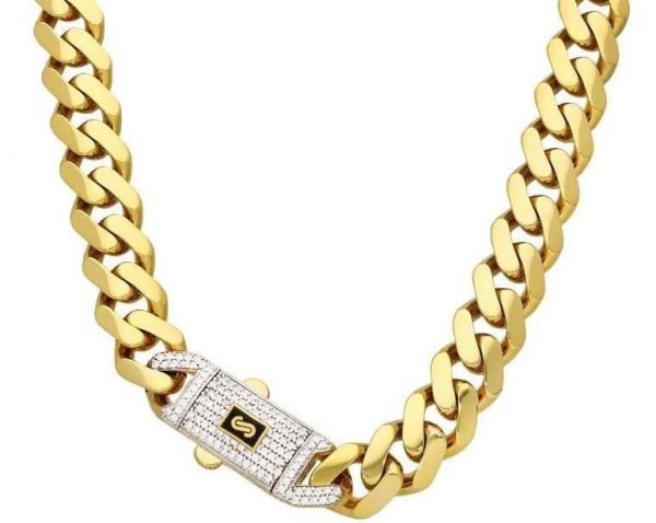 26" Classic Monaco Link with Cubic Zirconia Pave Safety Clasp Chain 10KT/9MM