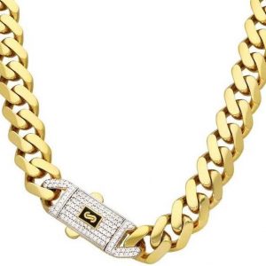 26" Classic Monaco Link with Cubic Zirconia Pave Safety Clasp Chain 10KT/9MM