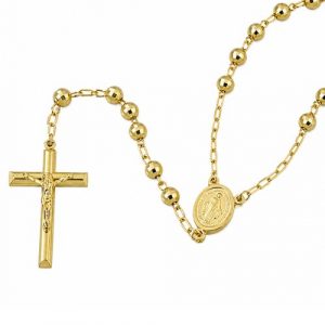 3MM D.Cut Bead Rosary with Tube Crucifix  26-32" Italian 10KT