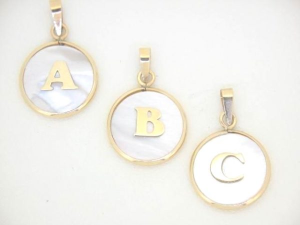 D Initial Mother of Pearl Medallion Pendant 10KT    *CLEARANCE-FINAL SALE*