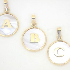 D Initial Mother of Pearl Medallion Pendant 10KT    *CLEARANCE-FINAL SALE*