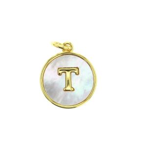 T Initial Mother Of Pearl Medallion Pendant 10KT    *CLEARANCE-FINAL SALE*