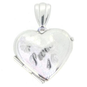 Sweet 16  Engraved Heart Locket 10KT WG/16MM      *CLEARANCE- FINAL SALE*