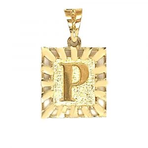 P Initial D.Cut Square Frame Initial Pendant 10KT   *CLEARANCE-FINAL SALE*