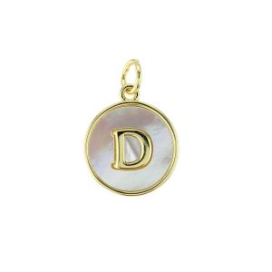 D Initial Mother of Pearl Medallion Pendant 10KT    *CLEARANCE-FINAL SALE*