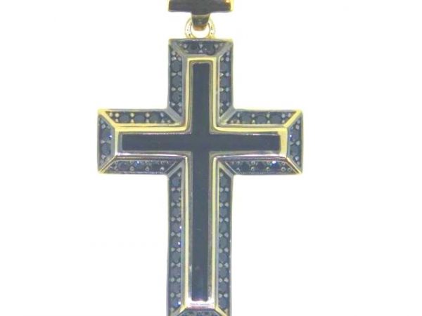 Black Enamel & Black Cubic Zirconia Cross Pendant 10KT/27MM    *CLEARANCE-FINAL SALE*
