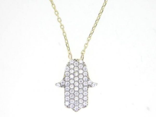 Hamsa with Cubic Zirconia Pave Necklace 16-18" Adjustable 10KT/15MM   *CLEARANCE-FINAL SALE*